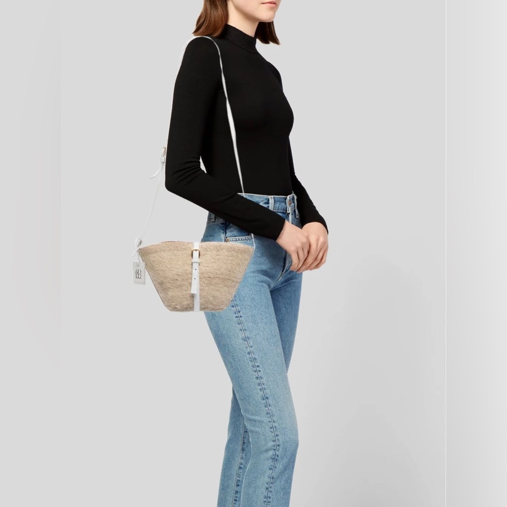 Altuzarra Straw Crossbody with White Leather Trim and Gold Buckle - Picture 3 of 8